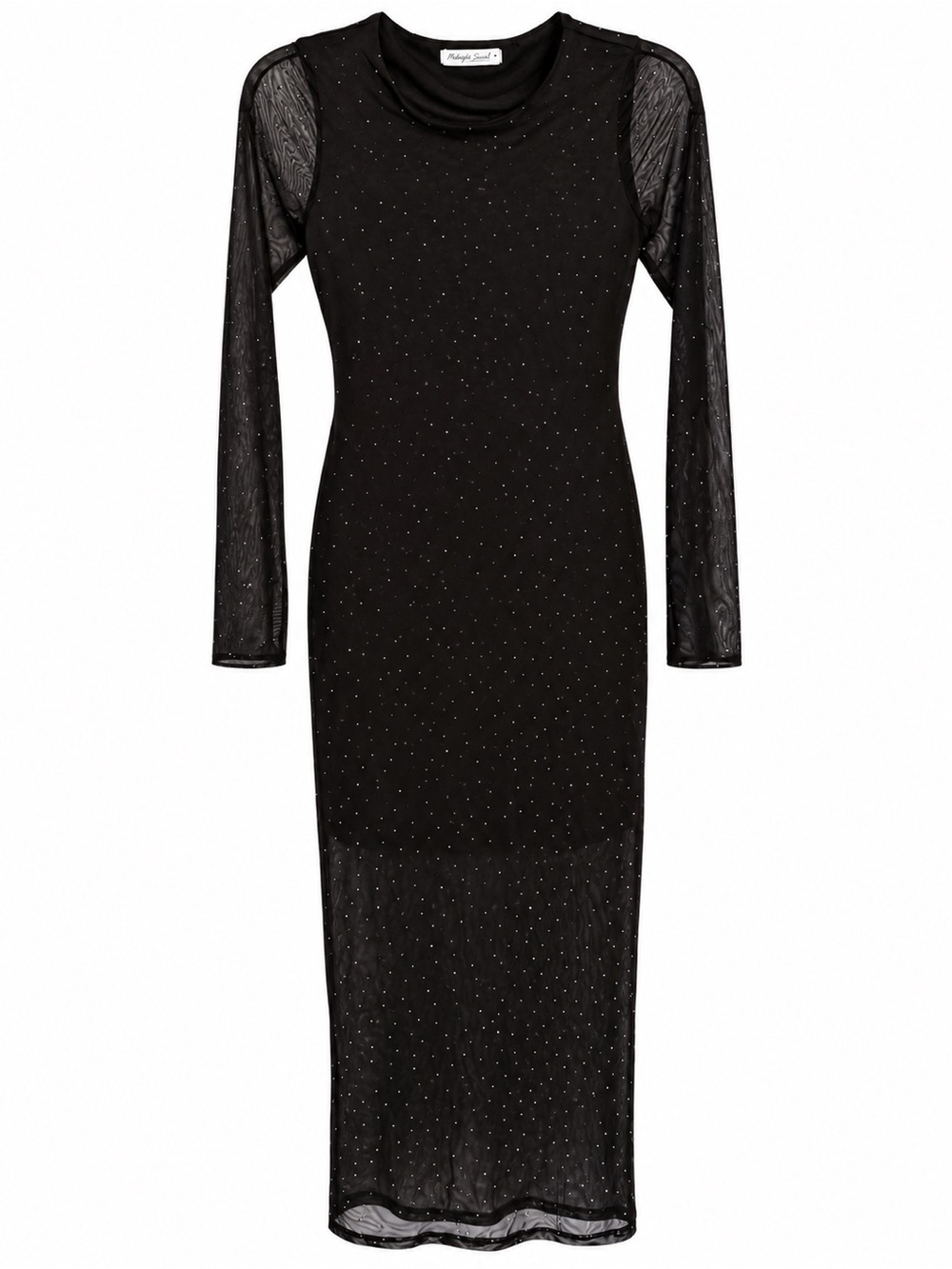 Bailey & June Black Rhinestone Mesh Maxi Dress Size S Sheer Y2K Evening Party
